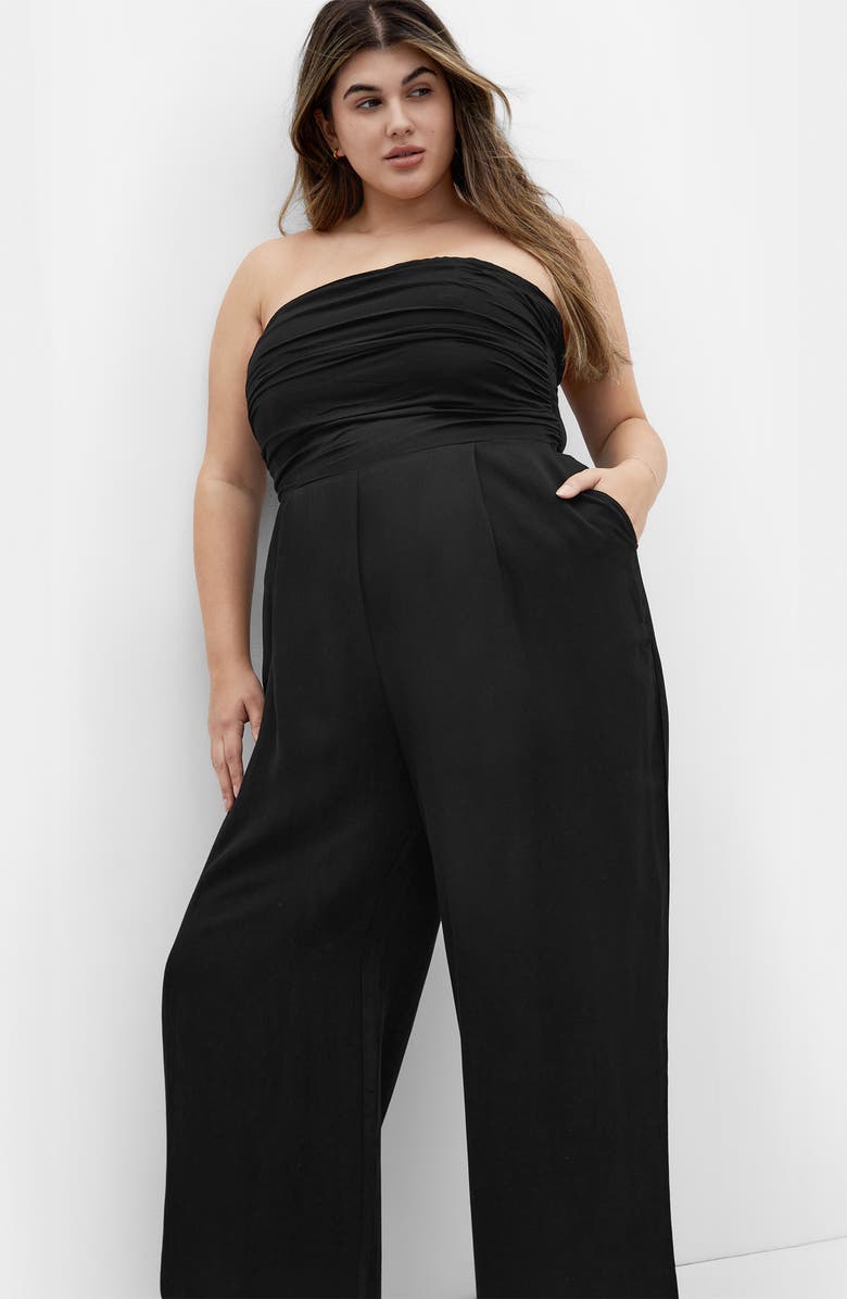 City Chic Jessa Strapless Jumpsuit, Alternate, color, Black
