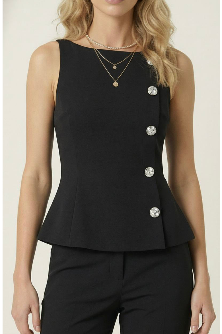 Sleeveless Asymmetrical Button Structured Top, Main, color, Black