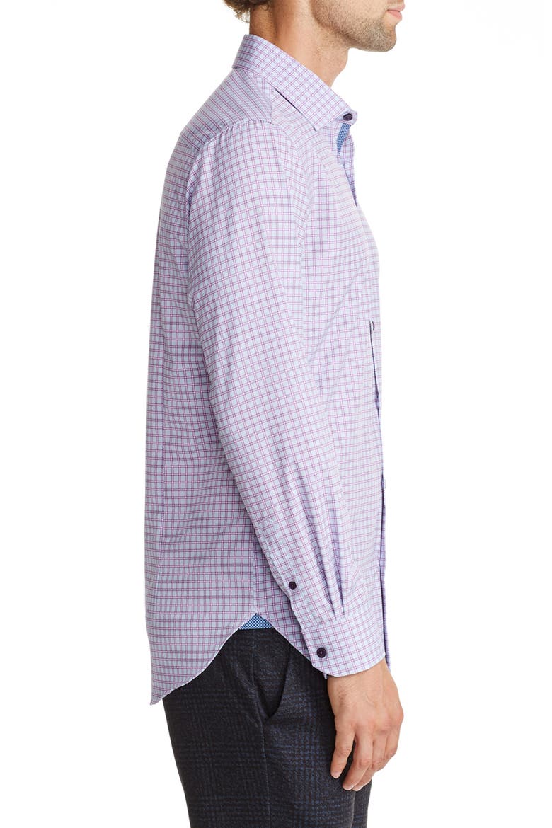 Trim Fit Check Performance Dress Shirt, Alternate, color, PURPLE
