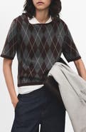 MANGO Rombus Argyle Plaid Short Sleeve Sweater