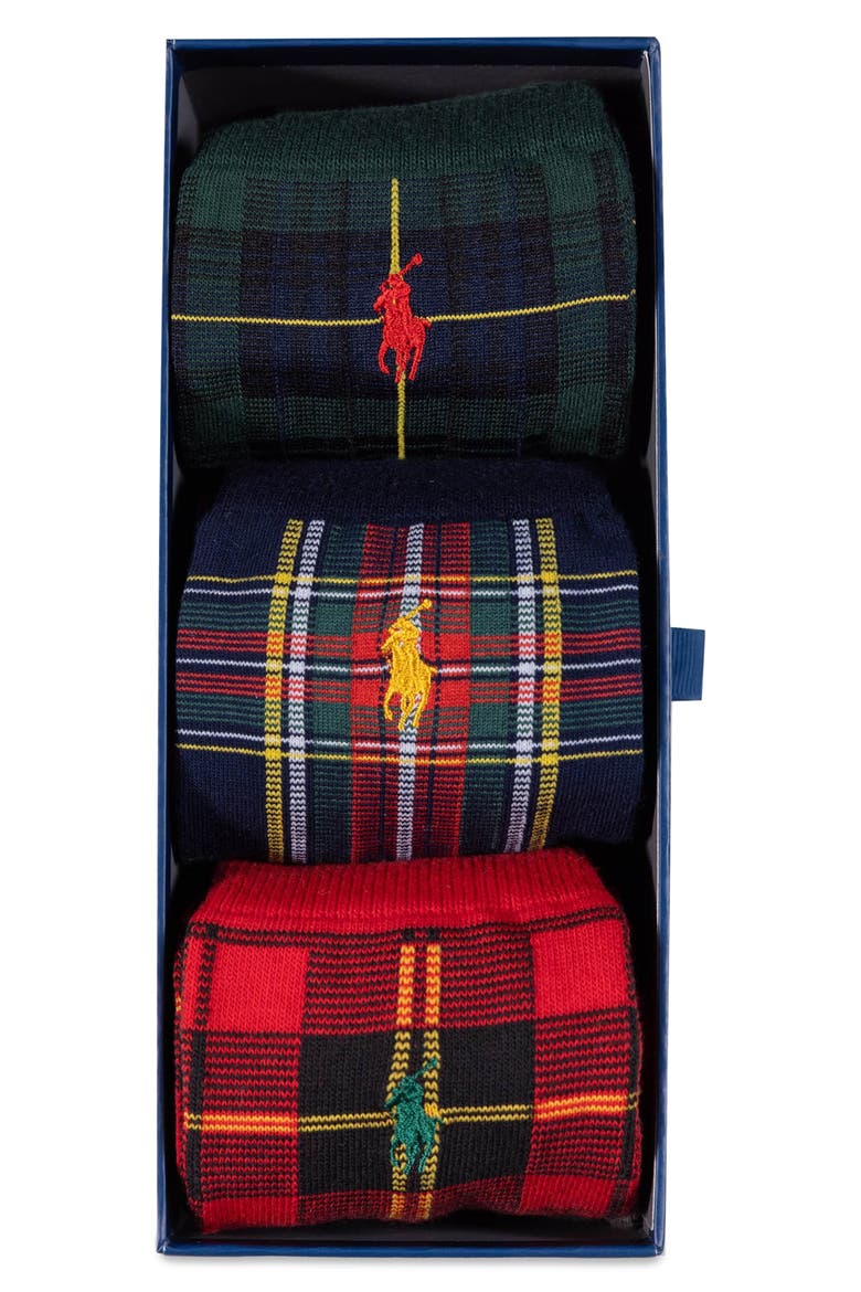 Assorted 3-Pack Tartan Crew Socks Gift Box, Alternate, color, RED/ NAVY/ GREEN ASSORTED