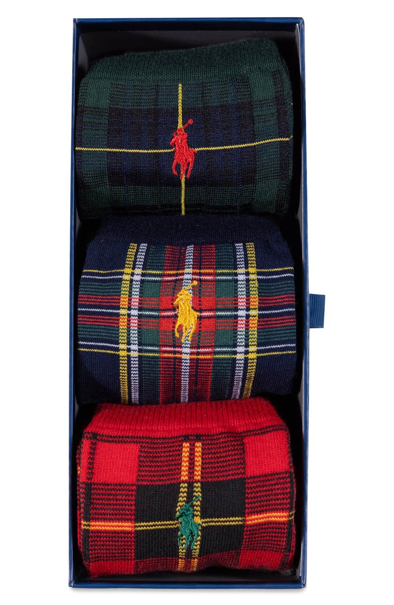 Polo Ralph Lauren Assorted 3-Pack Tartan Crew Socks Gift Box, Alternate, color, Red/ Navy/ Green Assorted