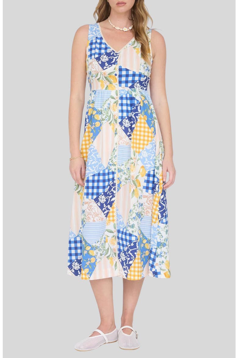 Patchwork Sleeveless Midi Dress, Main, color, BLUE MULTI