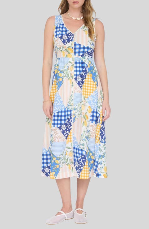 Patchwork Sleeveless Midi Dress