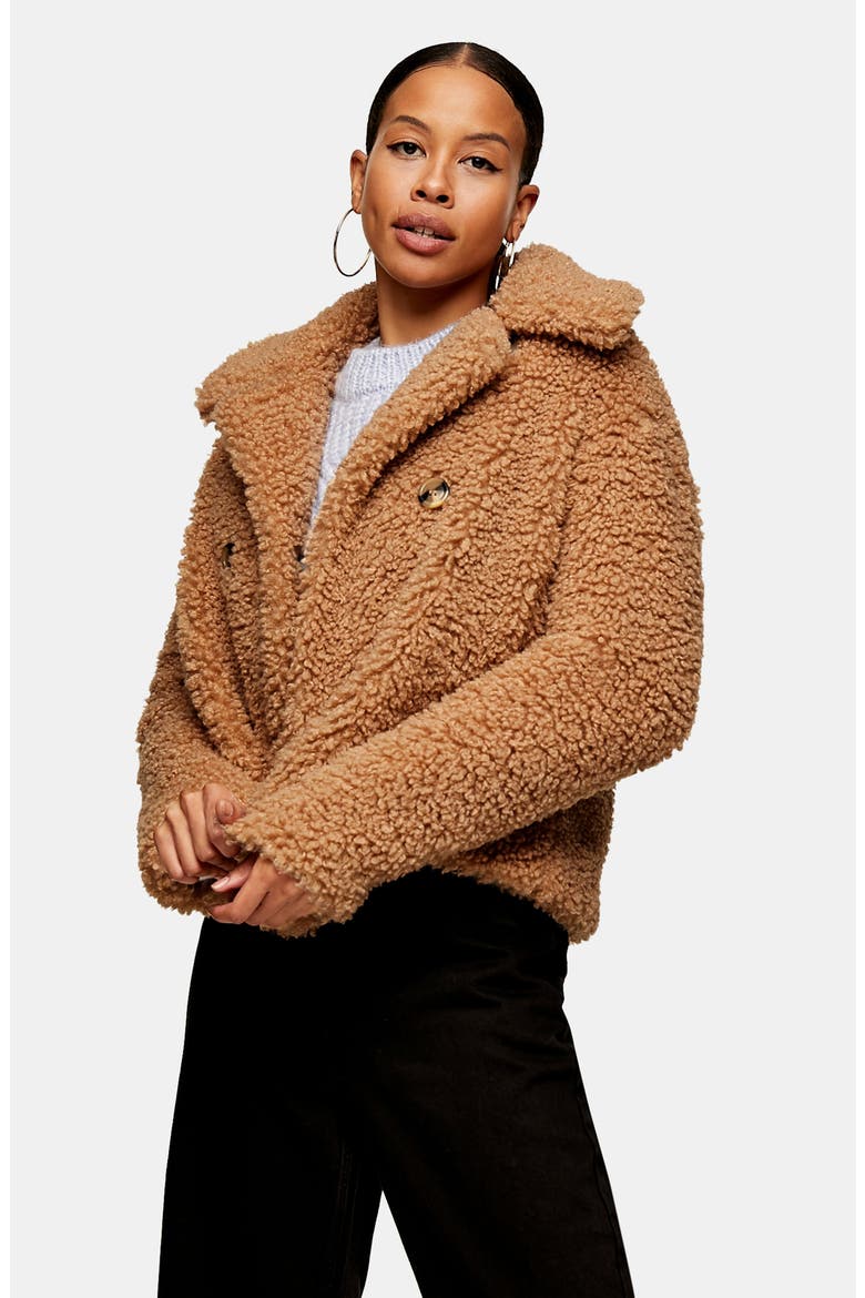 Ami Borg Faux Fur Jacket, Alternate, color, CAMEL