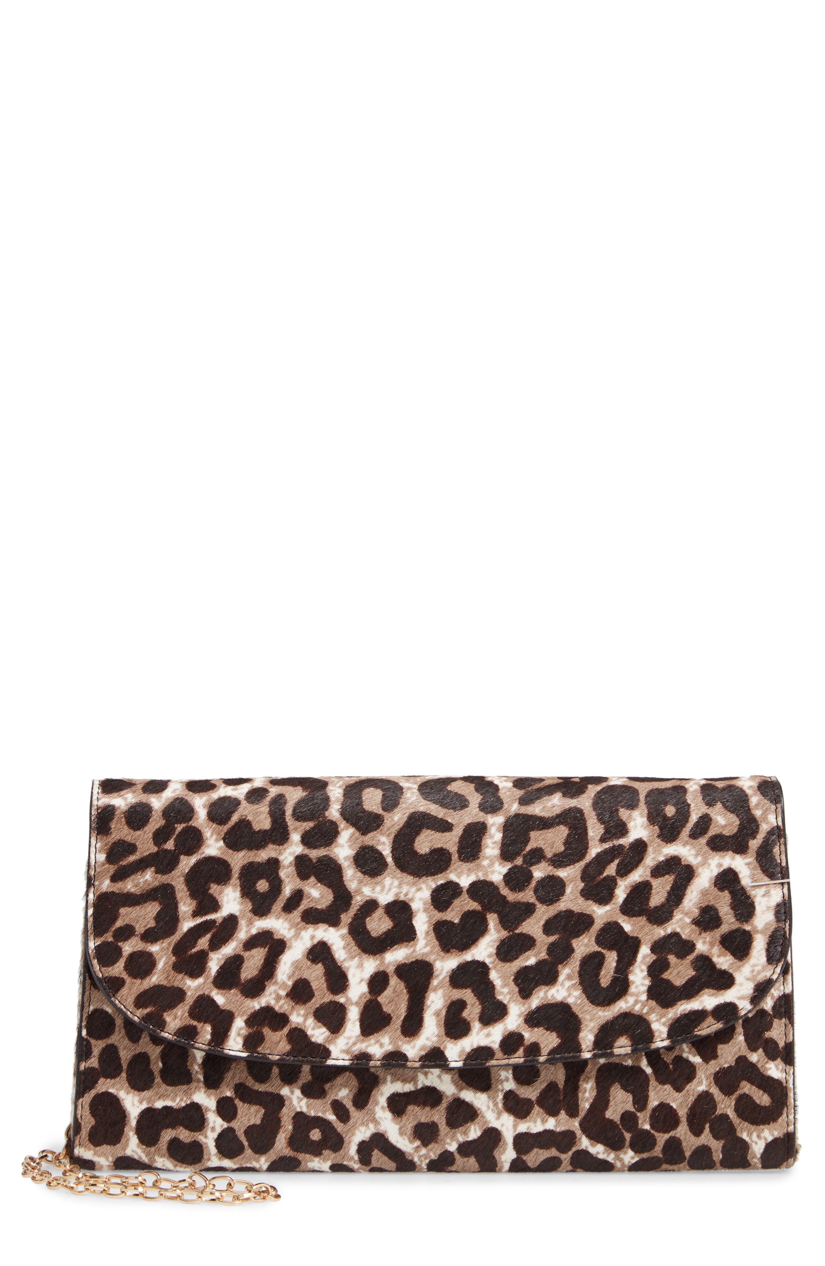 Nordstrom Genuine Calf Hair Leopard Print Clutch, Main, color, 