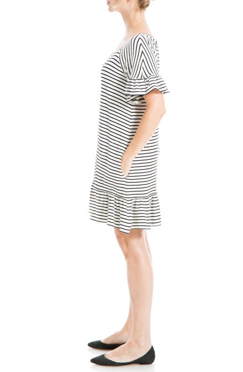 Max Studio Stripe Ruffle Short Sleeve Shift Dress