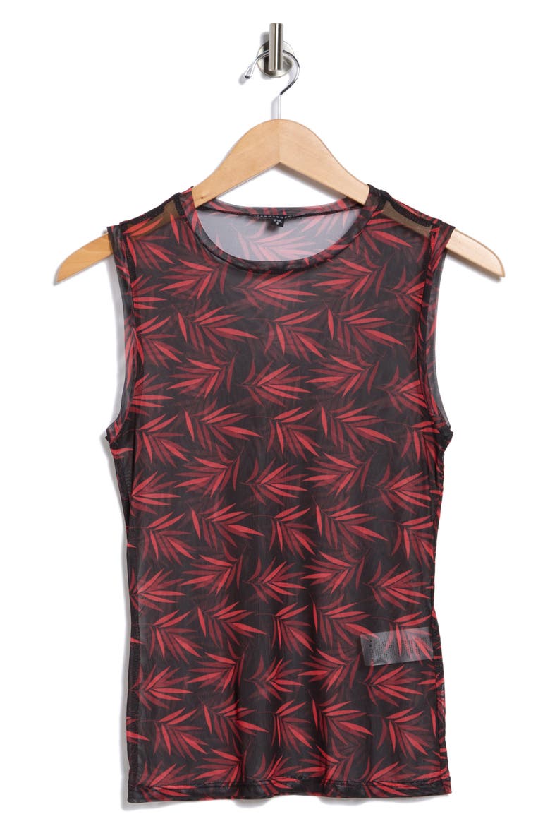 Sleeveless Powermesh Top, Alternate, color, BLACK/ RED