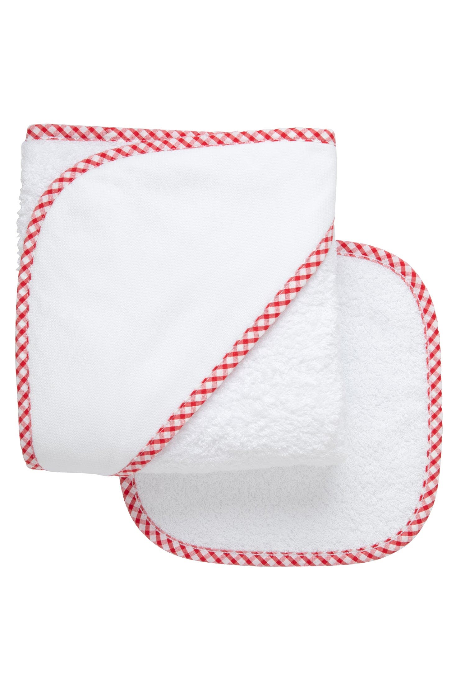 3 Marthas Big Check Trim Hooded Towel & Washcloth Set in Red 