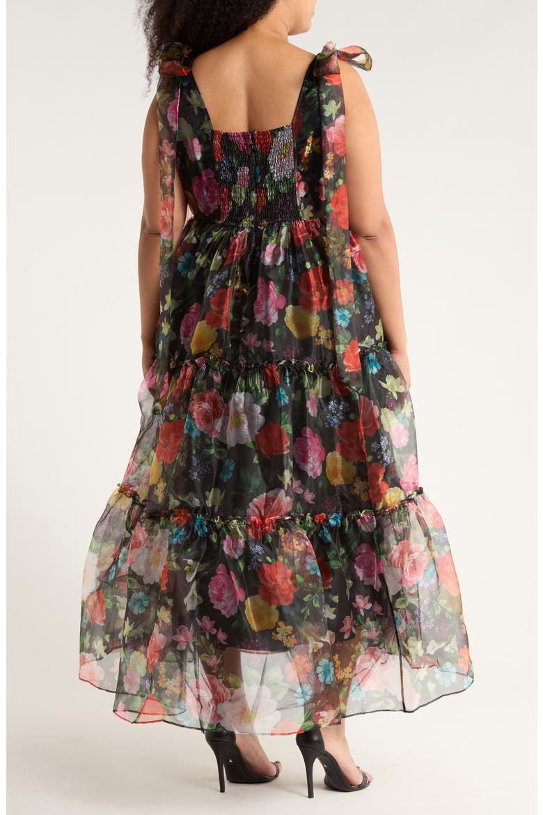 Bow Shoulder Organza Maxi Dress, Alternate, color, BLACK MULTI FLORAL
