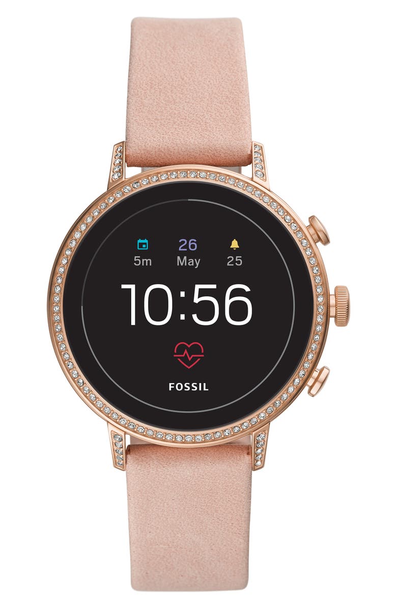 Fossil Q Venture HR Leather Strap Smart Watch, 40mm, Main, color,