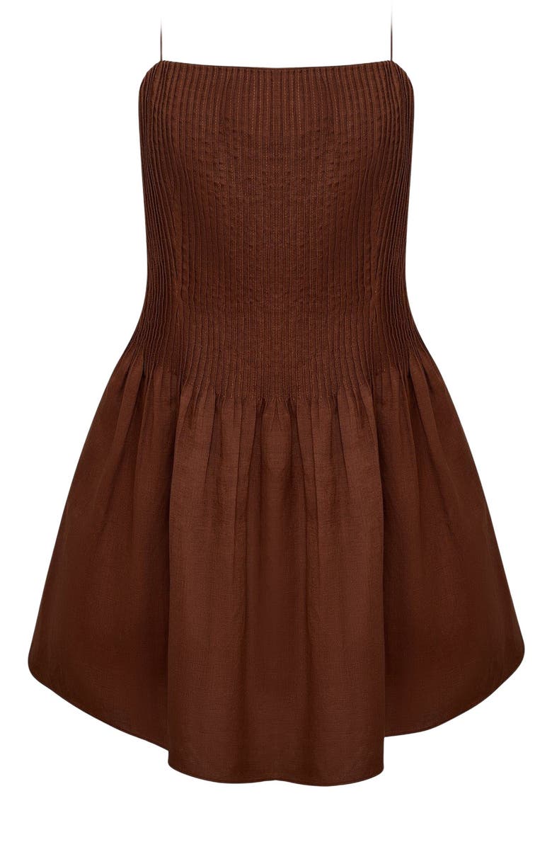Onia Dropped Waist Pintuck Dress, Alternate, color, Brown