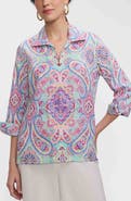 Foxcroft Agnes Paisley Linen Blend Pullover Shirt