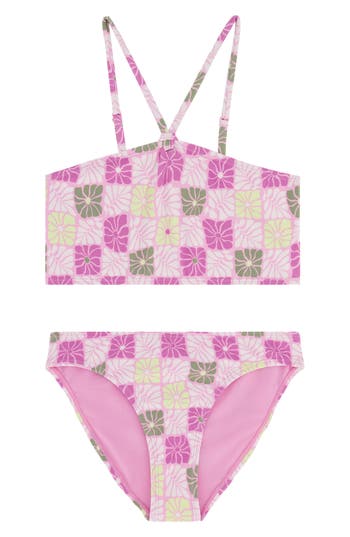 Roxy Kids' Floral Check Two-piece Swimsuit In Pink