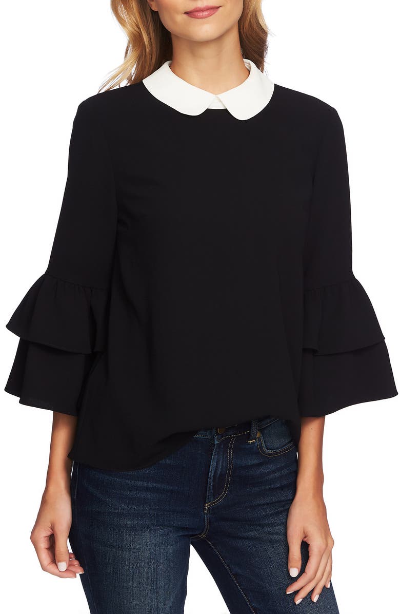 CeCe Peter Pan Collar Ruffle Sleeve Blouse, Main, color, 