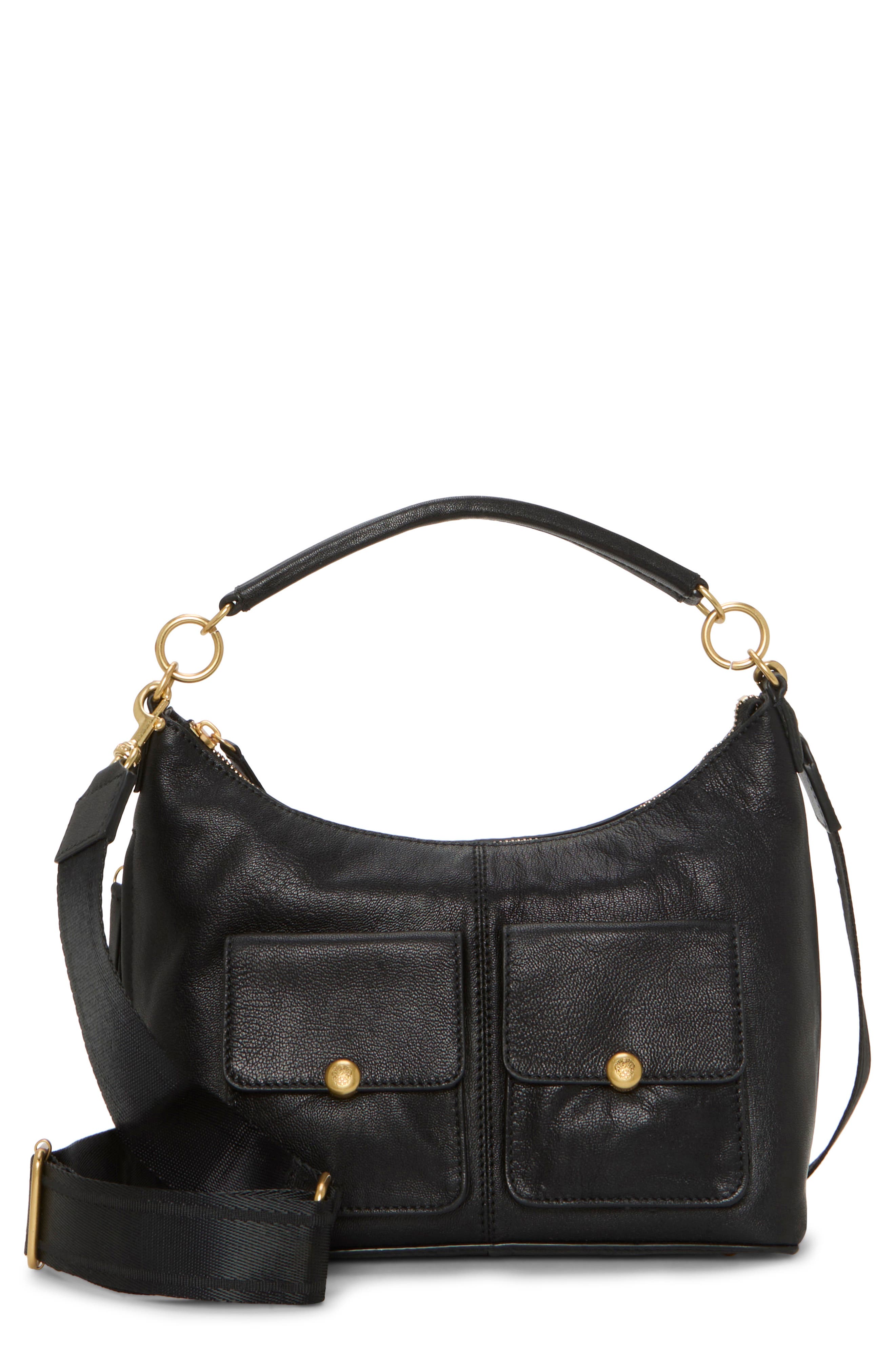 Vince Camuto Carly Leather Shoulder Bag, Main, color, Black