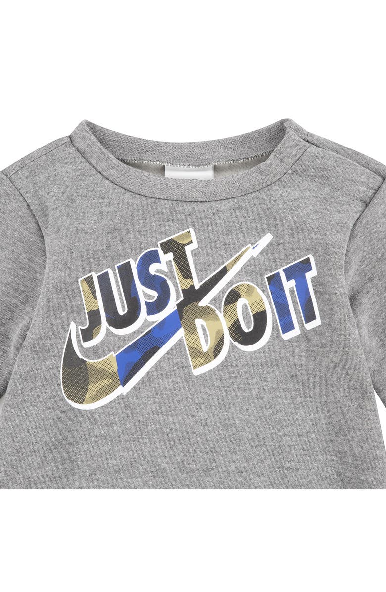 Nike Just Do It Camo Fleece Sweatshirt & Joggers Set, Alternate, color, Carbon Heather