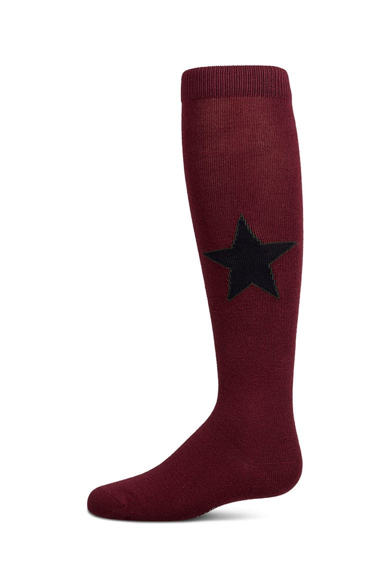 Star Themed Knee Sock, Main, color, Burgundy