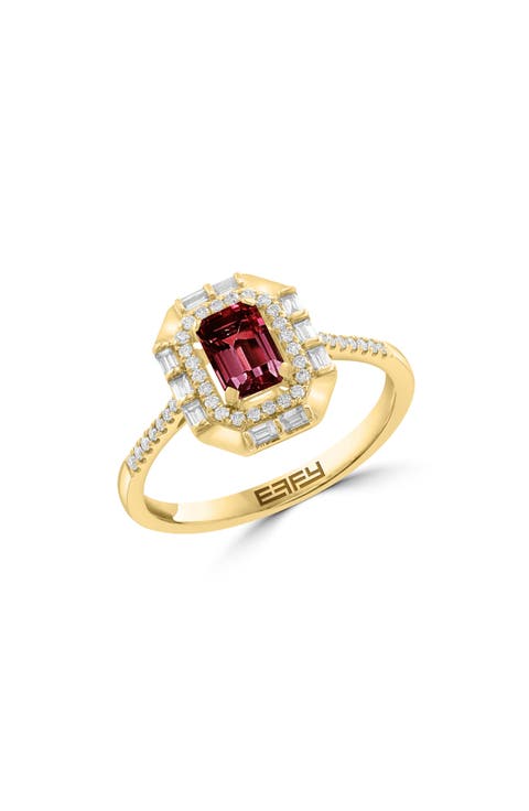 14K Yellow Gold Garnet & Diamond Halo Ring - 0.29ct.