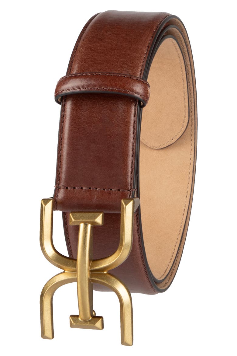 Logo Buckle Leather Belt, Alternate, color, BROWN