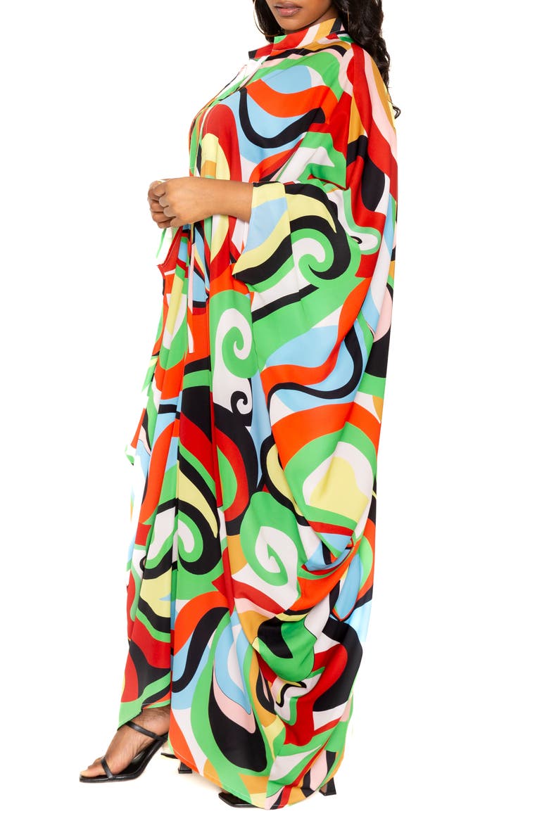 Geometric Print Long Sleeve Caftan, Alternate, color, GREEN MULTI