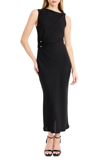 Donna Morgan Bit Detail Ruched Midi Dress In Black