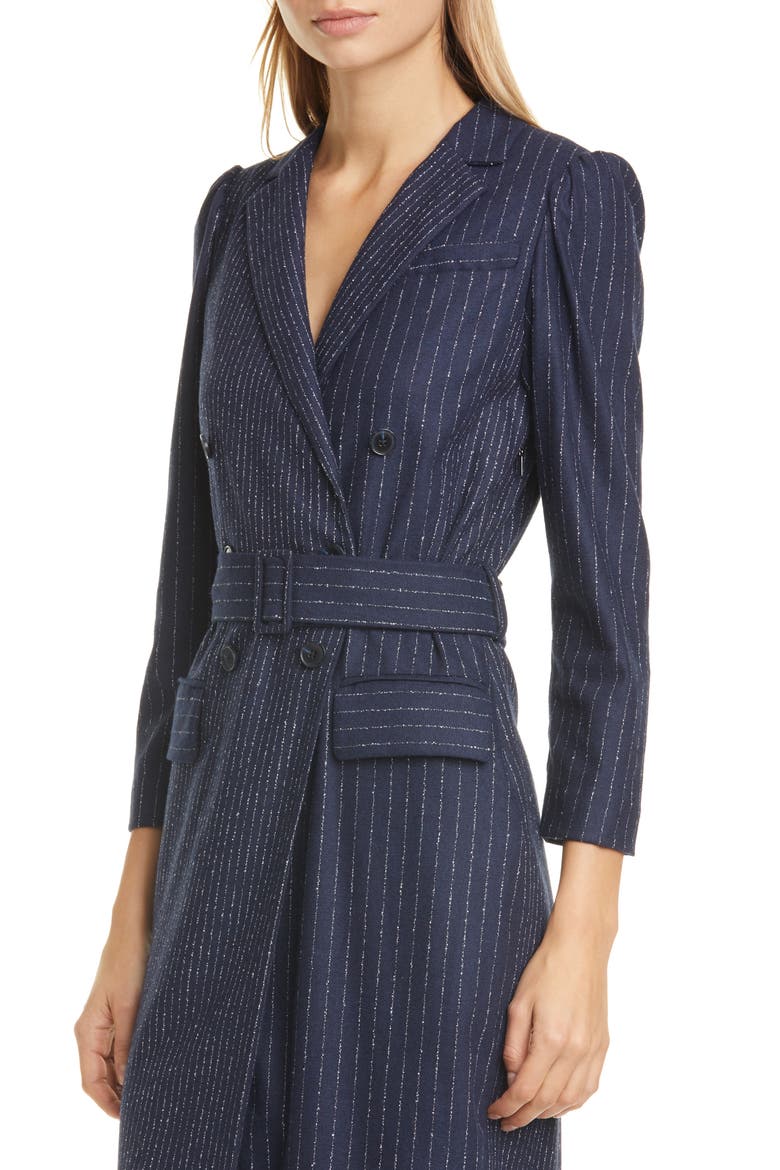 Mixed Pinstripe Long Sleeve Blazer Dress, Alternate, color, NAVY