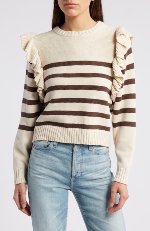 Blair Stripe Ruffle Organic Cotton Sweater