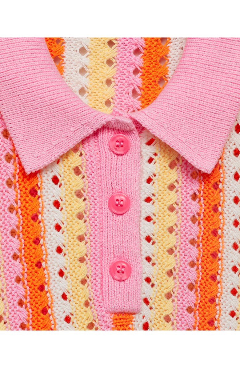 MANGO Crochet Cotton Polo Sweater, Alternate, color, Pink