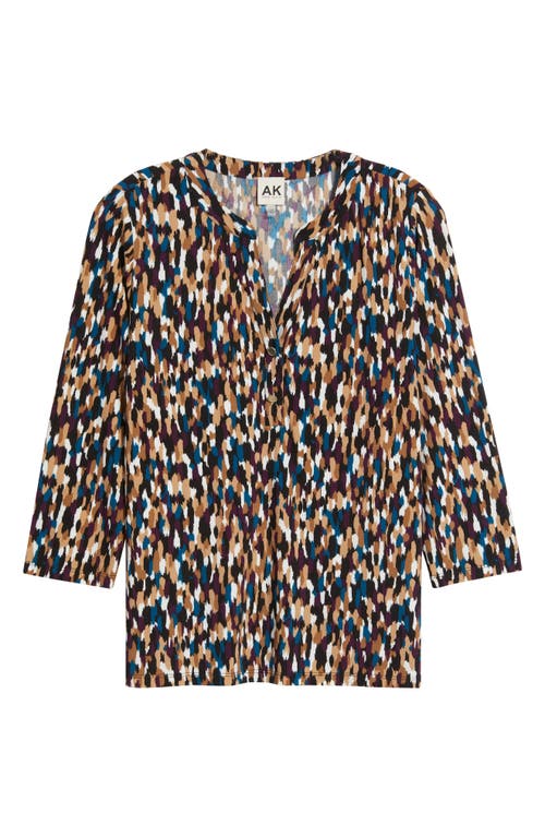 Ak Anne Klein Woodblock Print V-neck Top In Multi