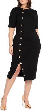 ELOQUII Button Detail Workwear Midi Dress