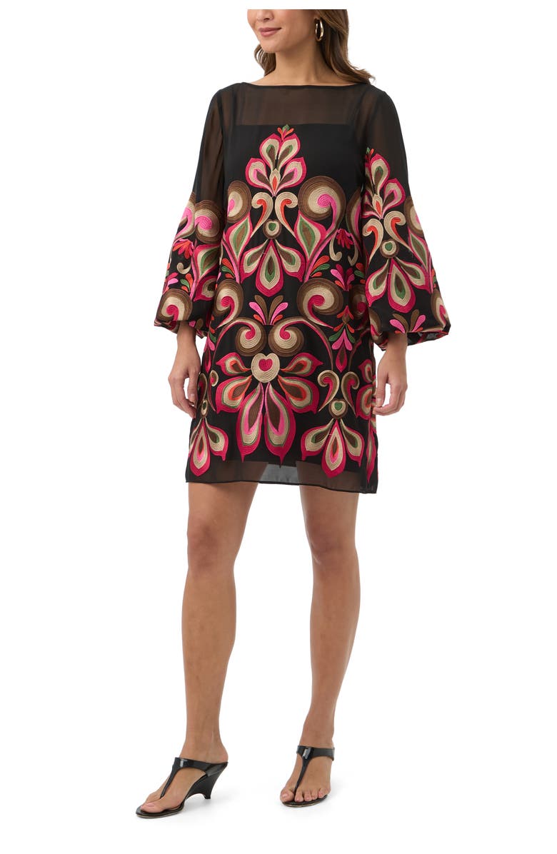 Trina Turk Salim Embroidered Puff Sleeve Dress, Alternate, color,