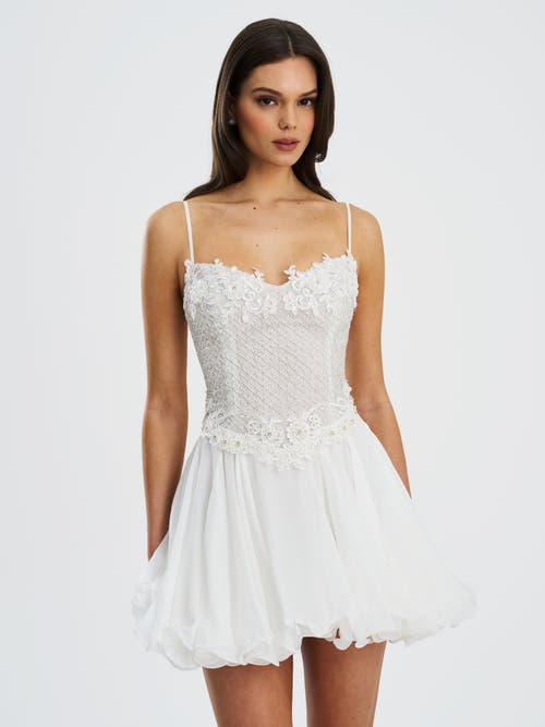 Miss Circle Fabiola Lace Trim Net Top Mini Flare Chiffon Dress In White