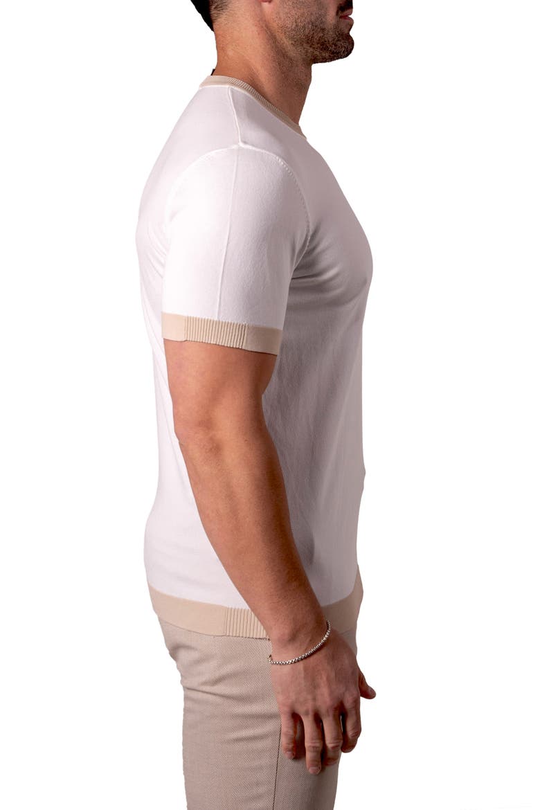 Tipped Short Sleeve Sweater, Alternate, color, WHITE