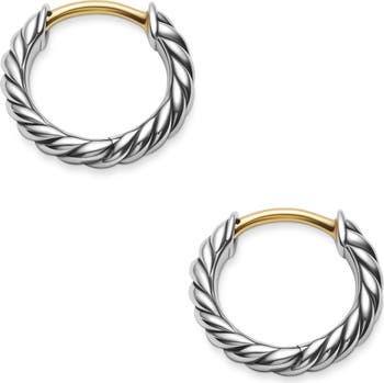 Sculpted Cable Micro Huggie Hoop Earrings in Sterling Silver, 10.7mm