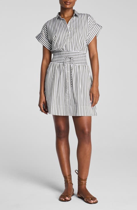 Smocked Striped Supima Cotton Mini Shirtdress
