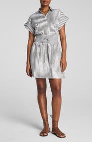 SPANX® Smocked Striped Supima Cotton Mini Shirtdress