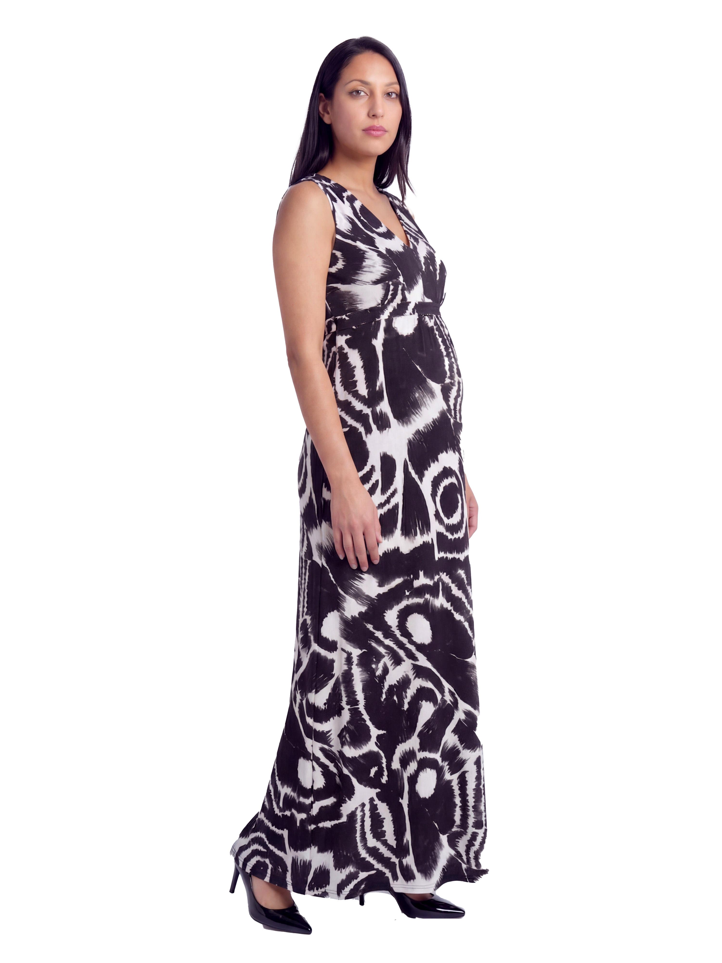 Maternity Essential Abstract Print V-Neck Sleeveless Tie Back Empire Waist Maxi Dress - image 2
