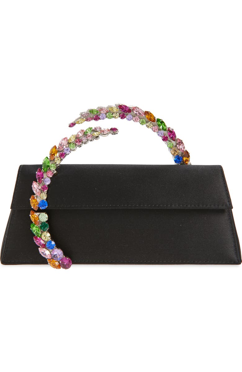 L’alingi Karma Crystal Handle Satin Clutch, Main, color, Black/Rainbow
