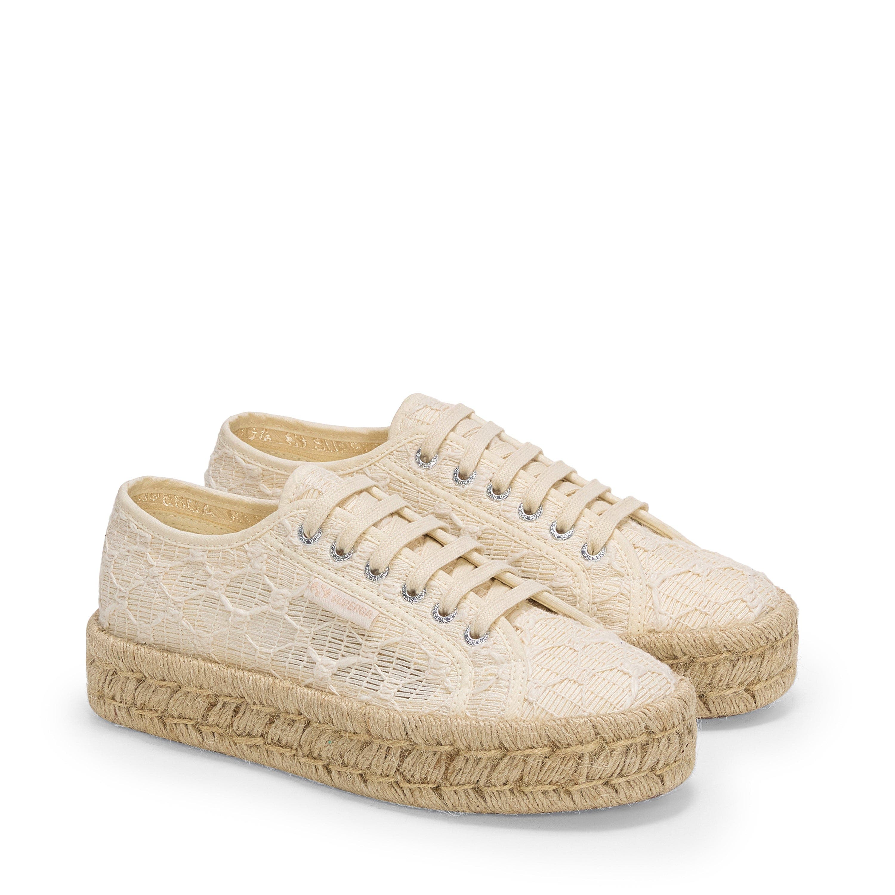 Superga 2740 Platform Crochet Rope, Alternate, color, White Avorio Natural