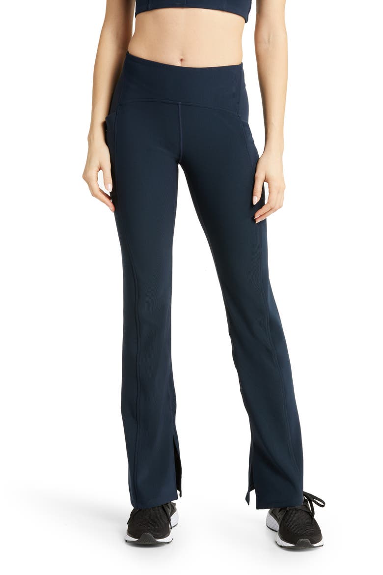 Interlude Rib High Waist Pocket Leggings, Main, color, NAVY SAPPHIRE