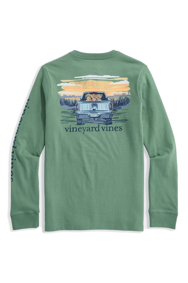 Kids' Pickup Truck Graphic Long Sleeve Pocket T-Shirt, Alternate, color, FLATS GREEN
