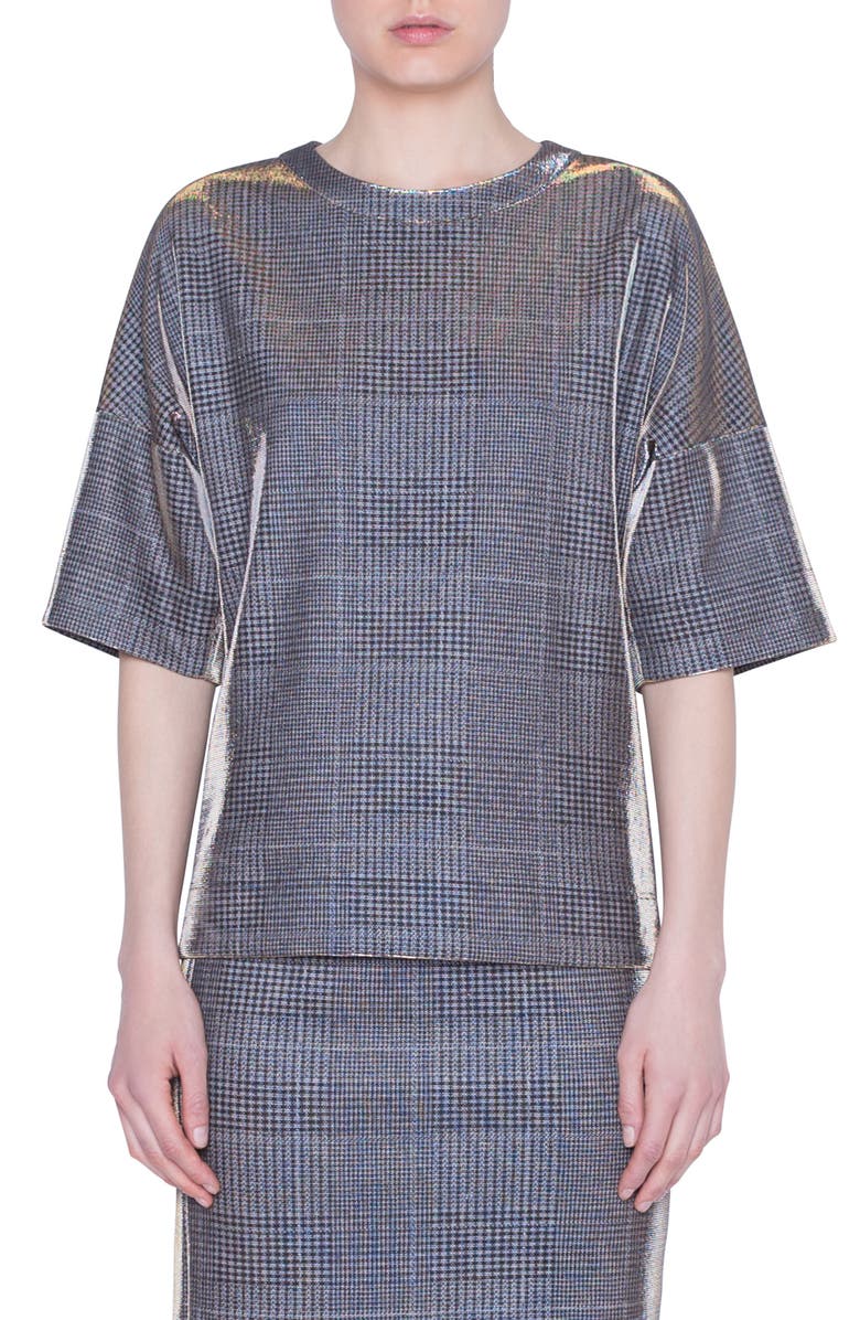 Akris punto Metallic Glen Plaid Top, Main, color,