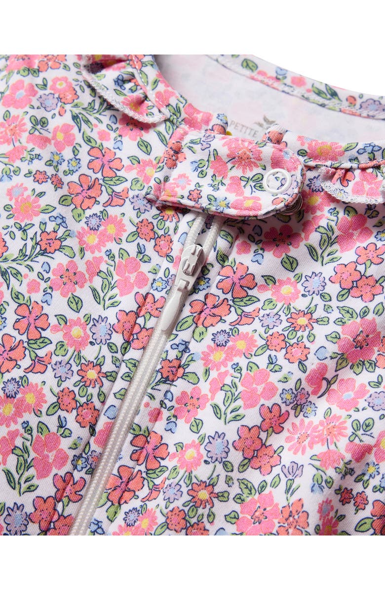 Petite Plume Floral Print Pima Cotton Zip Footie, Alternate, color, 