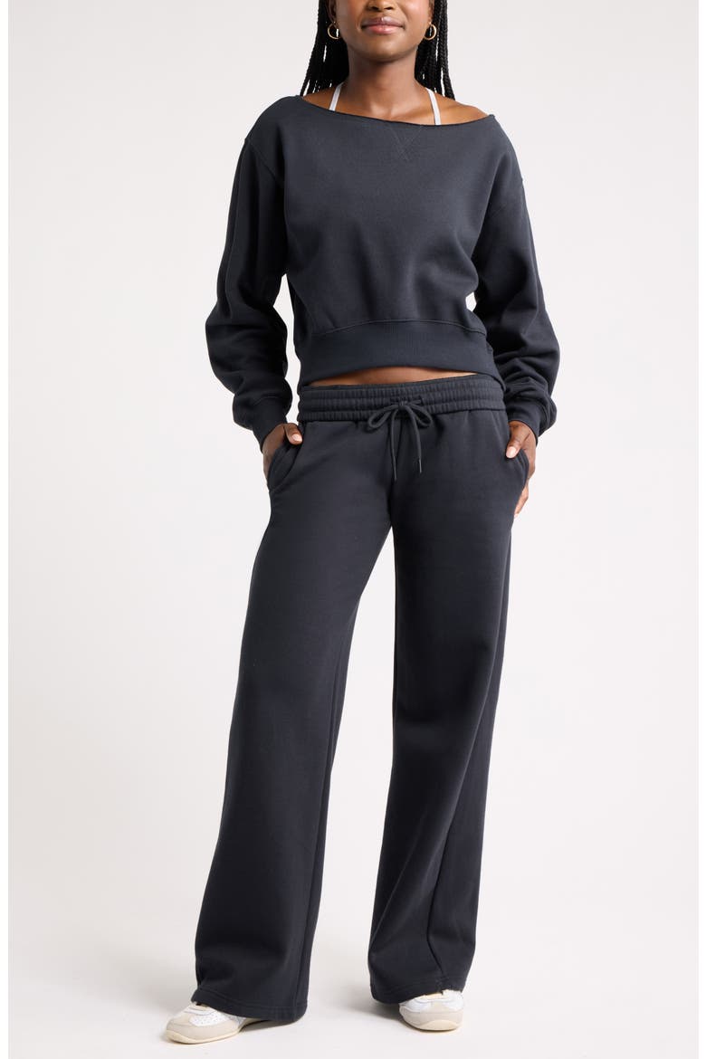 Off the Shoulder Sweatshirt, Alternate, color, BLACK JET