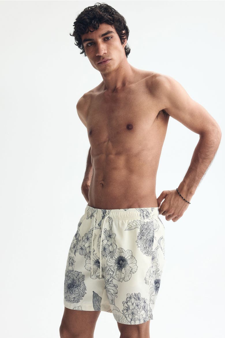 Patterned Swim Shorts, Alternate, color, White/patterned