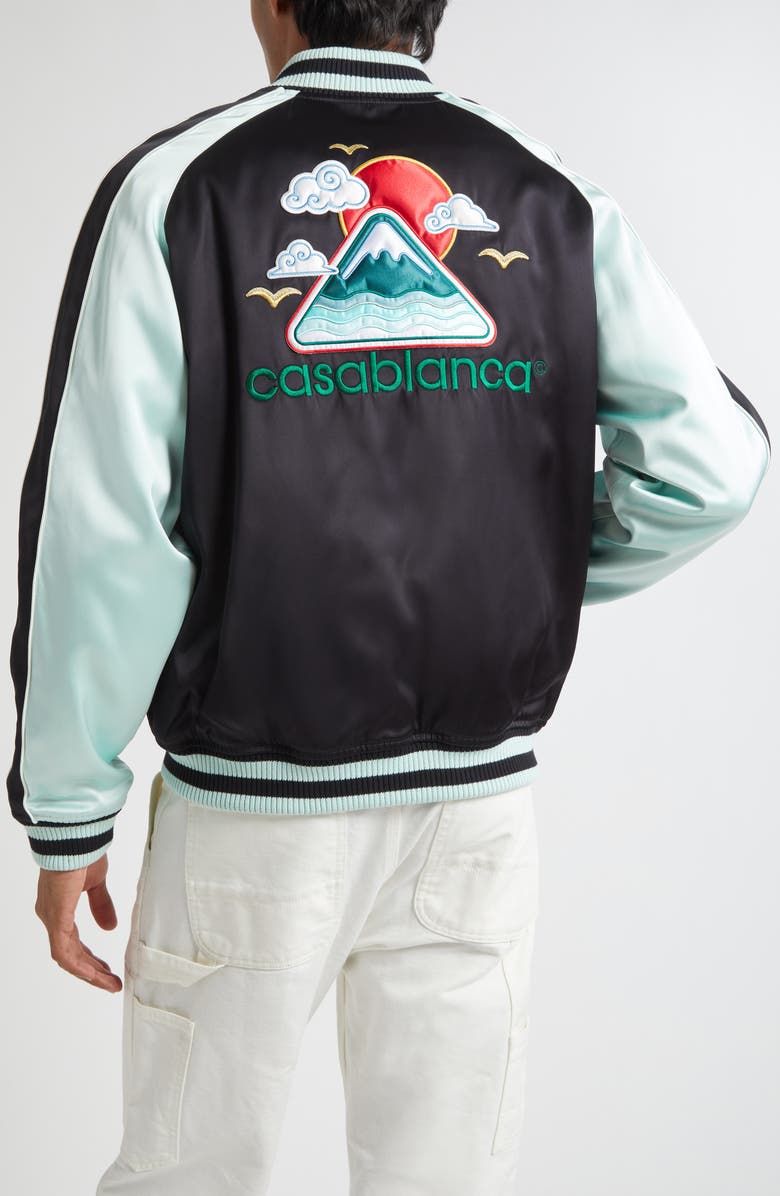 Casablanca Embroidered Satin Bomber Jacket, Alternate, color, Black