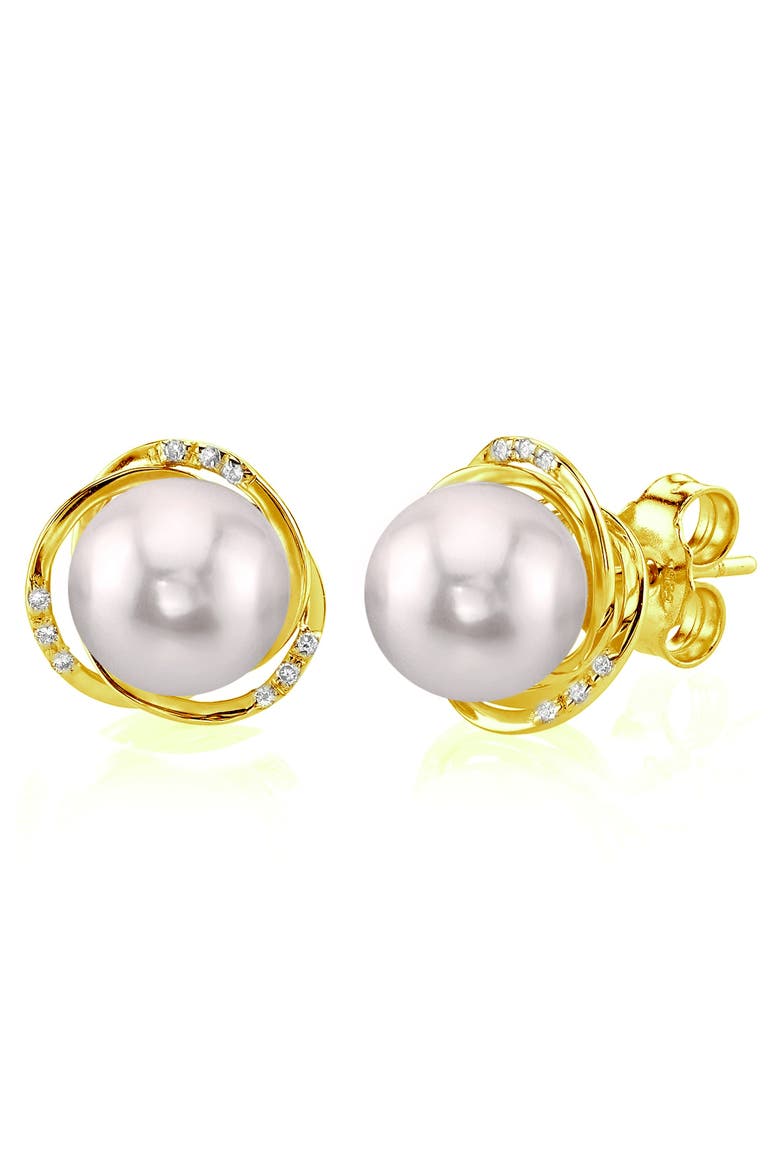 White South Sea Pearl and Diamond Lexi Earrings, Main, color, Yellow Gold