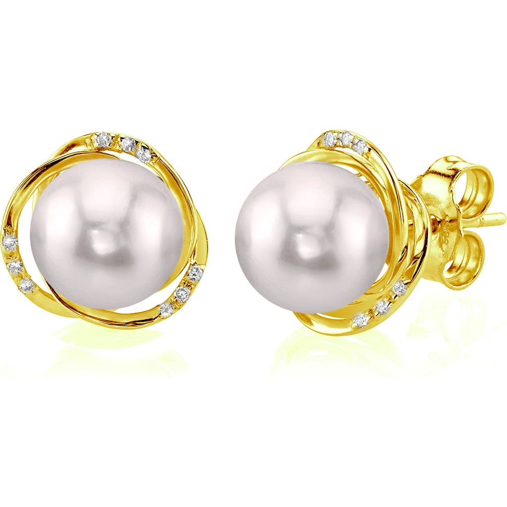 The Pearl Source White South Sea Pearl And Diamond Lexi Earrings In Yellow Gold