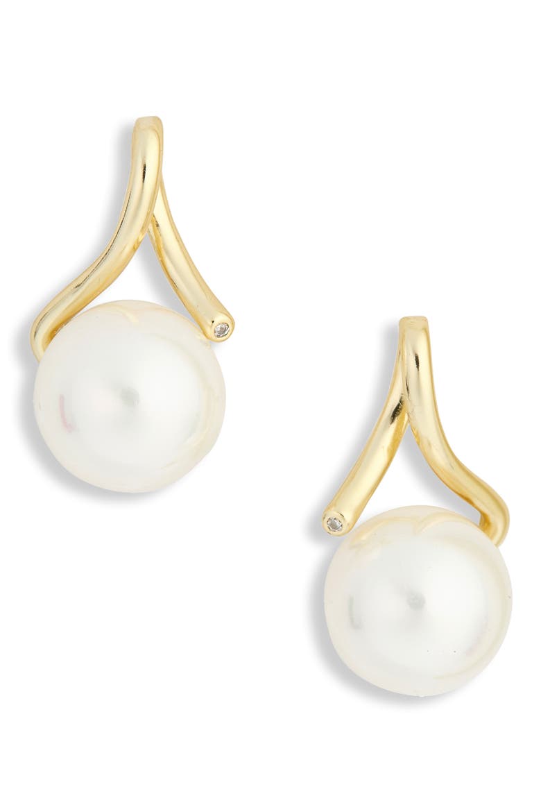 Twist Freshwater Pearl Drop Earrings, Main, color, GOLD